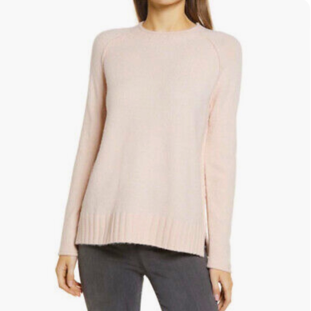 Caslon Cozy Rolled Crewneck Pullover Sweater In Pink Peach